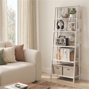 Furinno LADDER 6-Tier Ladder Bookcase. Storage Shelves. Storage Rack. White