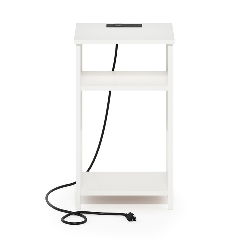 Furinno MORETTI 3-Tier Nightstand. USB & Type-C Charging Port. White