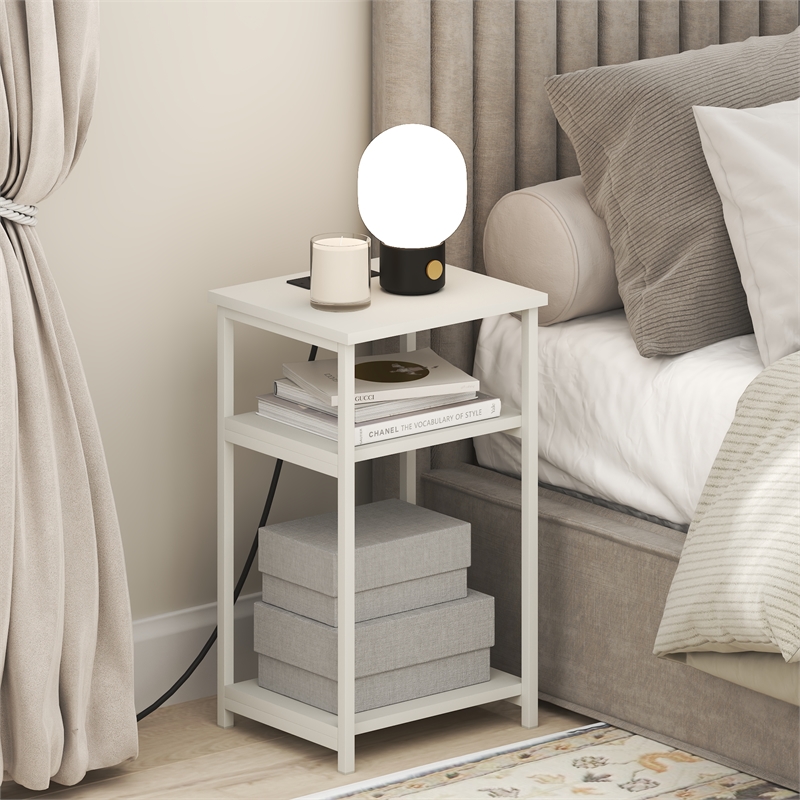 Furinno MORETTI 3-Tier Nightstand. USB & Type-C Charging Port. White