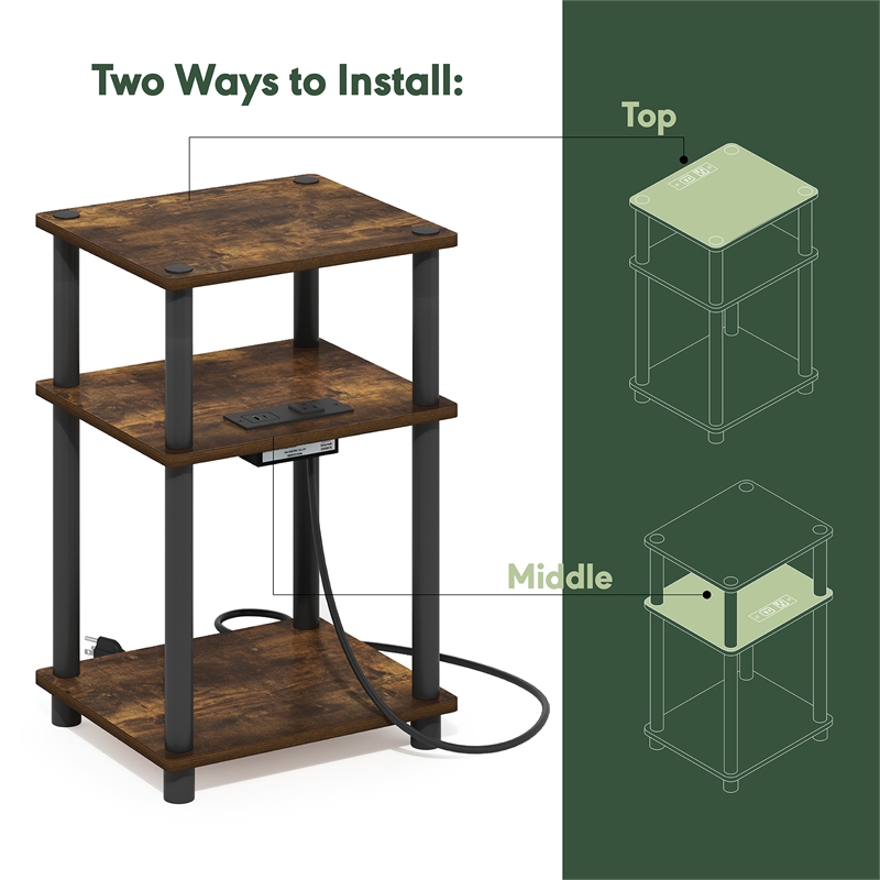 Furinno JUST 3-Tier Nightstand with USB & Type-C Charging Port. Amber Pine