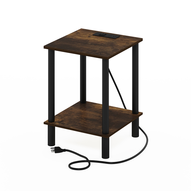 Furinno TURN-N-TUBE 2-Tier Nightstand. USB & Type-C Charging. Amber Pine