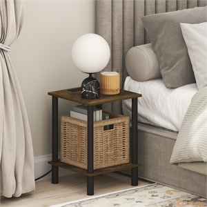 Furinno TURN-N-TUBE 2-Tier Nightstand. USB & Type-C Charging. Amber Pine
