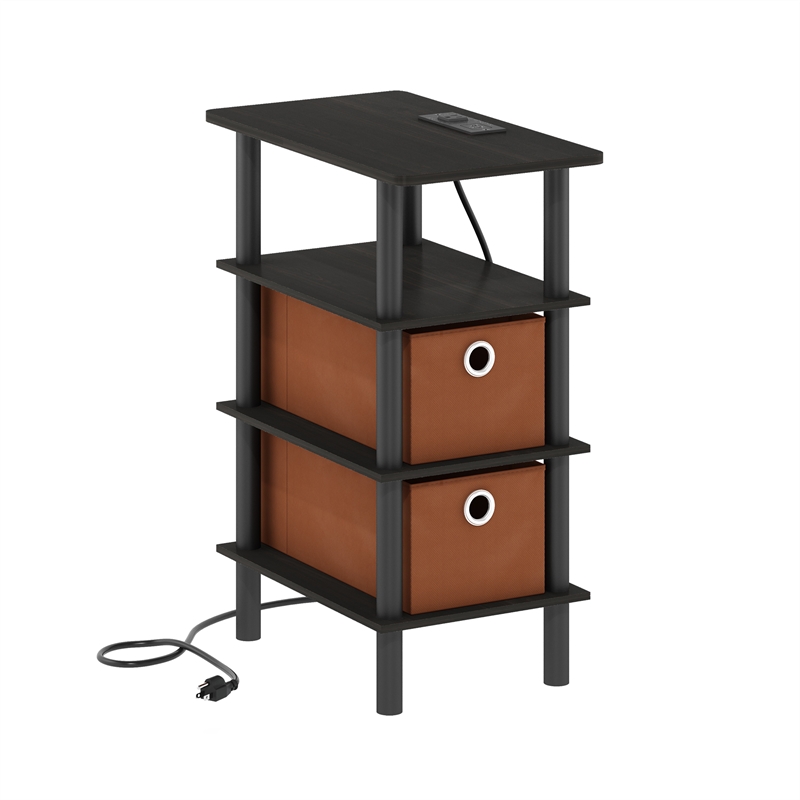 Furinno TURN-N-TUBE 4-Tier Nightstand. USB & Type-C Charging Port. Espresso