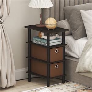 Furinno TURN-N-TUBE 4-Tier Nightstand. USB & Type-C Charging Port. Espresso