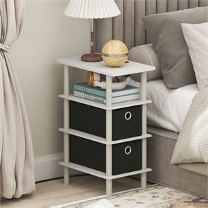 Furinno TURN-N-TUBE 4-Tier Nightstand. USB & Type-C Charging Port. White