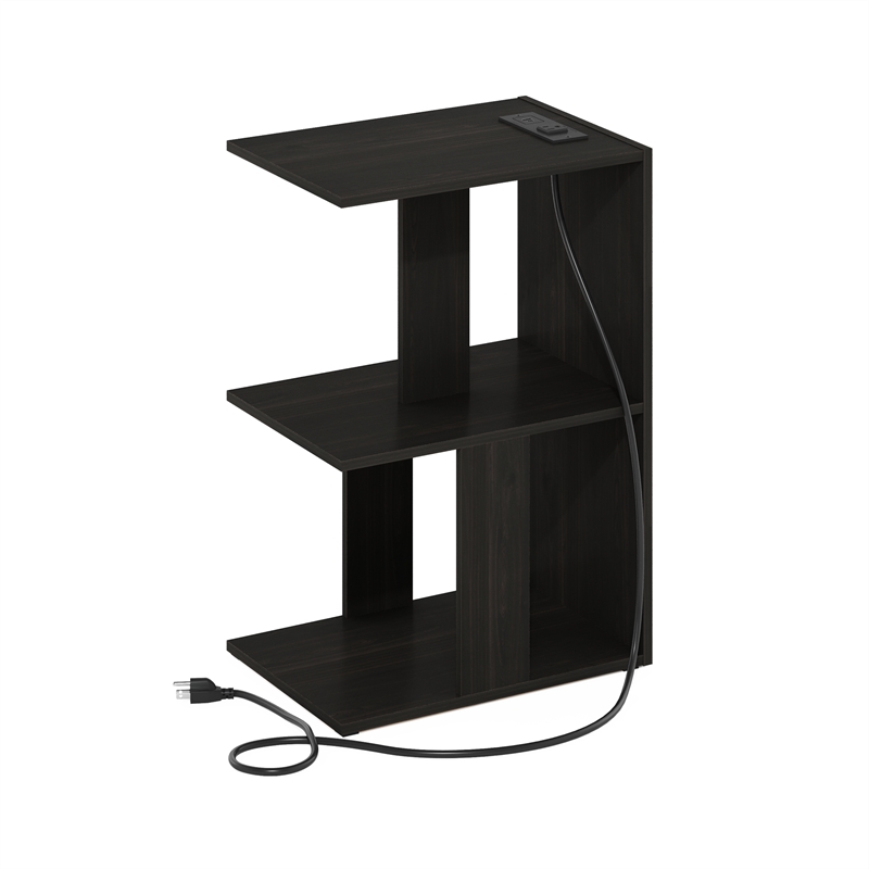 Furinno BOYATE 2-Tier End Table with USB & Type-C Charging Port. Espresso