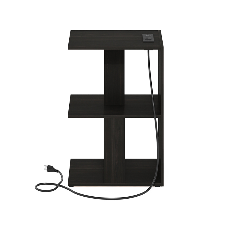 Furinno BOYATE 2-Tier End Table with USB & Type-C Charging Port. Espresso
