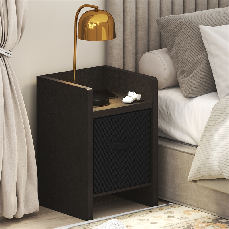 Furinno VIOLA Thick Frame Nightstand with Storage Bin. Dark Oak