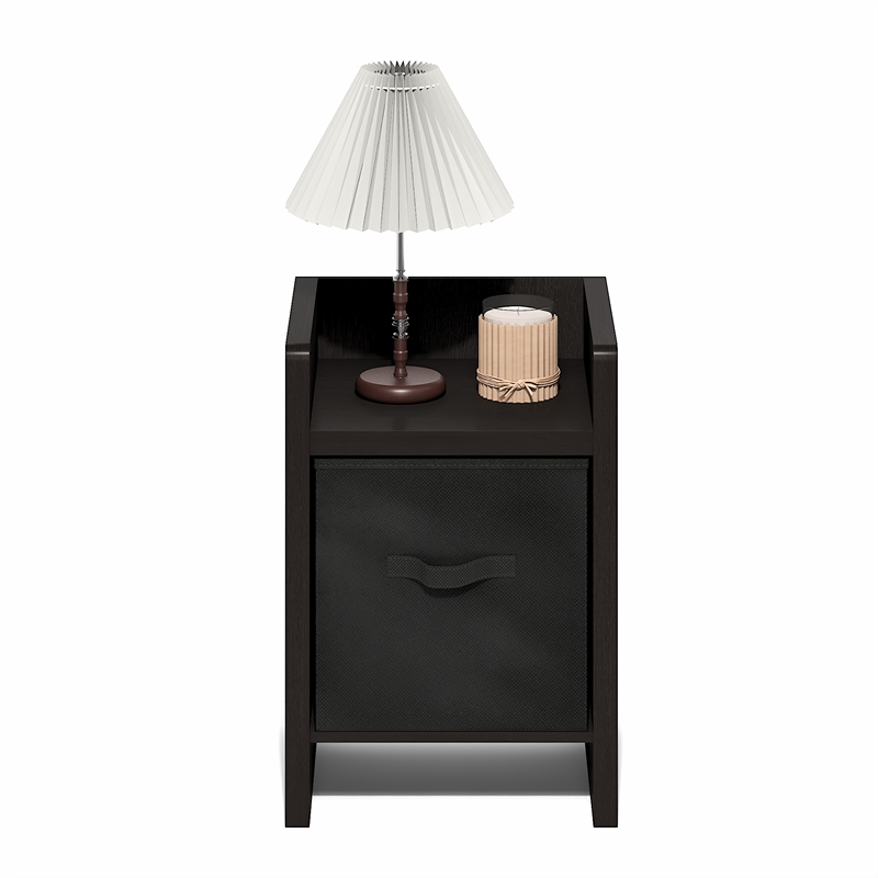Furinno VIOLA Thick Frame Nightstand with Storage Bin. Dark Oak