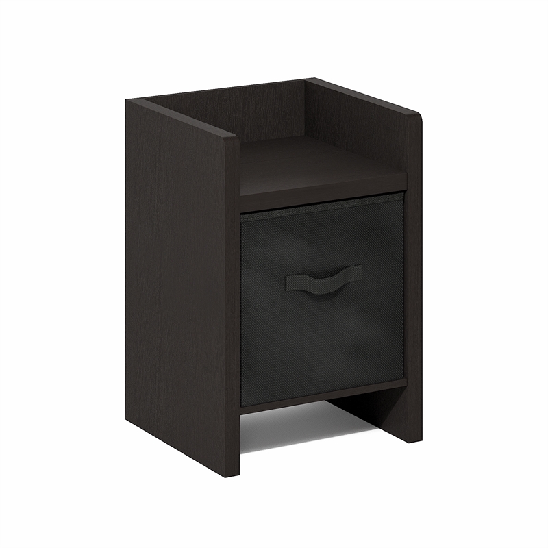Furinno VIOLA Thick Frame Nightstand with Storage Bin. Dark Oak