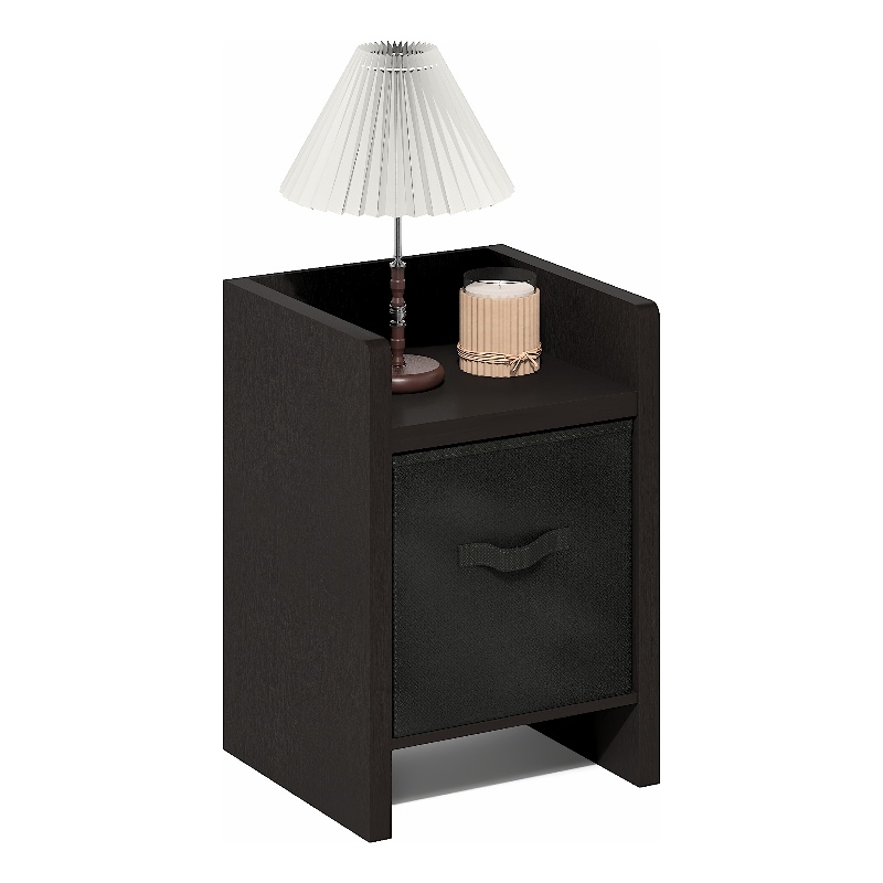 Furinno VIOLA Thick Frame Nightstand with Storage Bin. Dark Oak