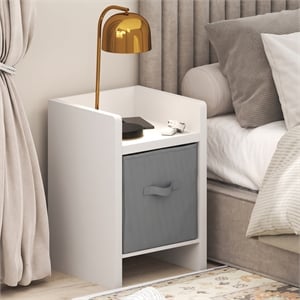 Furinno VIOLA Thick Frame Nightstand with Storage Bin. White/Light Grey