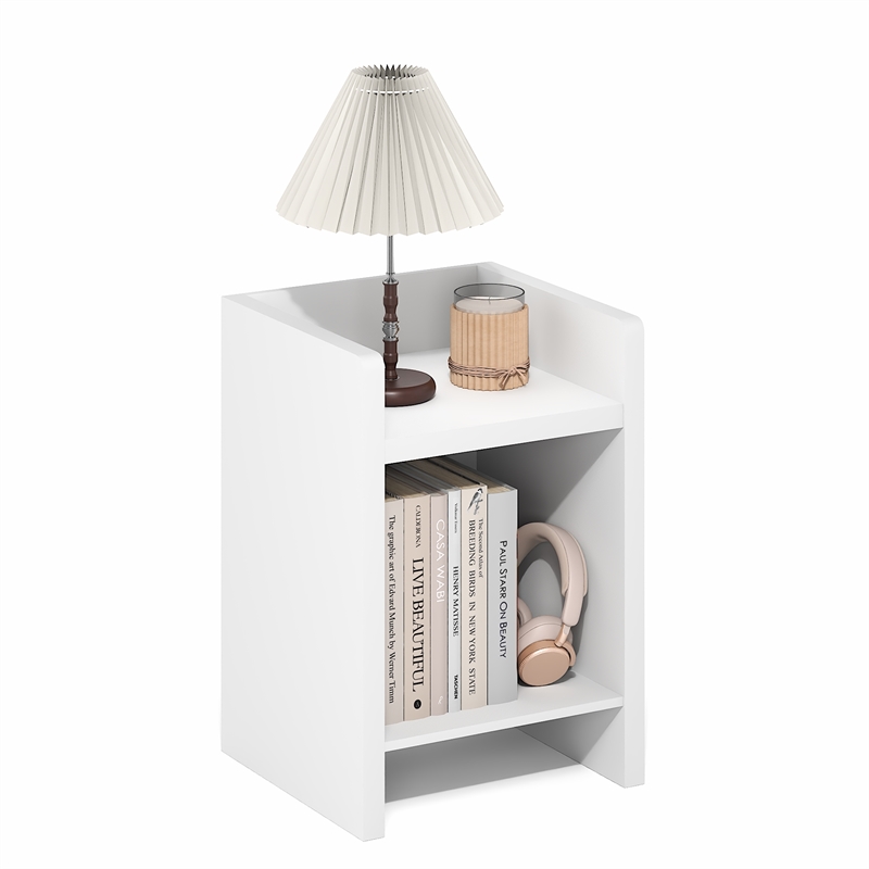 Furinno VIOLA Thick Frame Nightstand with Storage Bin. White/Light Grey