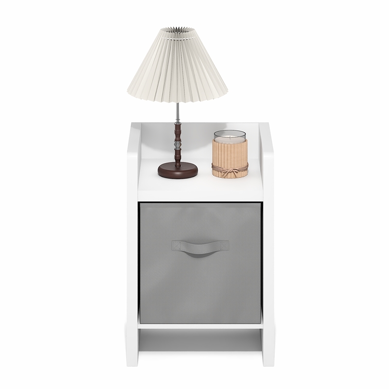 Furinno VIOLA Thick Frame Nightstand with Storage Bin. White/Light Grey