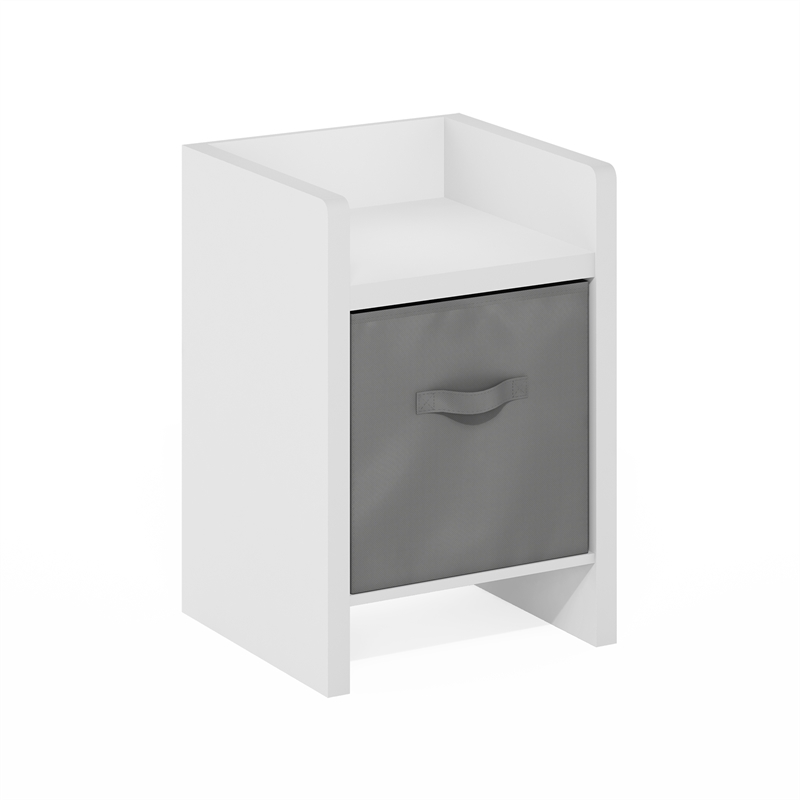 Furinno VIOLA Thick Frame Nightstand with Storage Bin. White/Light Grey