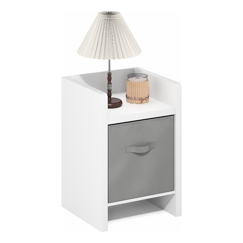 Furinno VIOLA Thick Frame Nightstand with Storage Bin. White/Light Grey