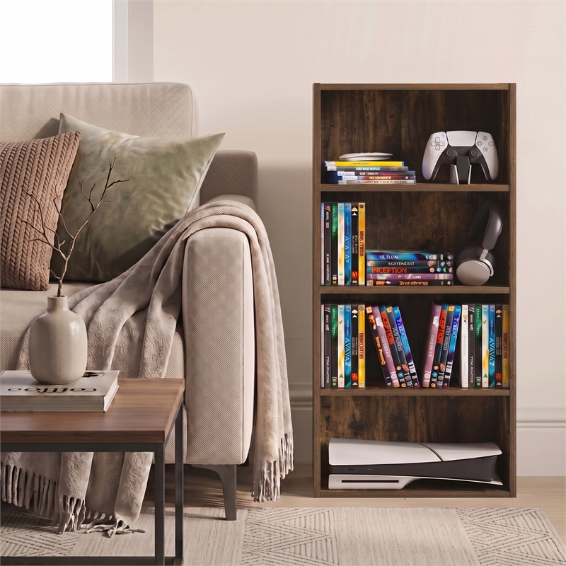 Furinno BASIC 4-Tier CD Rack & DVD Shelf. 7 x 17 x 35. Amber Pine