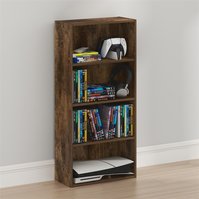 Furinno BASIC 4-Tier CD Rack & DVD Shelf. 7 x 17 x 35. Amber Pine