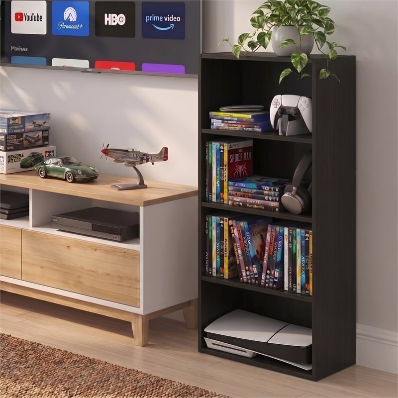 Furinno BASIC 4-Tier Open Shelf CD Rack & DVD Shelf. 7 x 17 x 35. Espresso