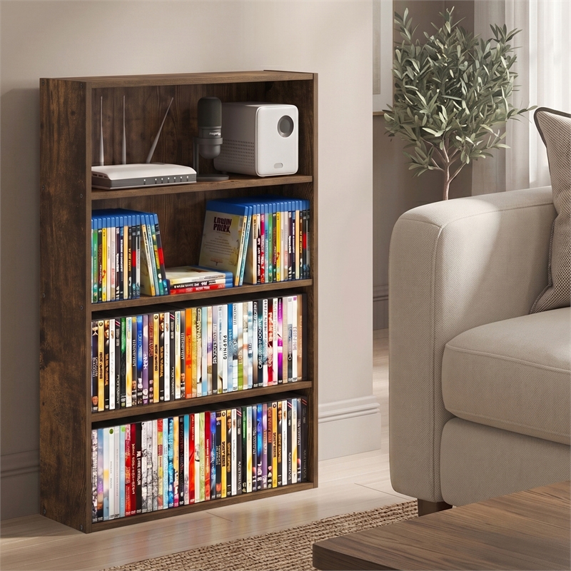 Furinno BASIC 4-Tier CD Rack & DVD Shelf. 6 x 24 x 35. Amber Pine
