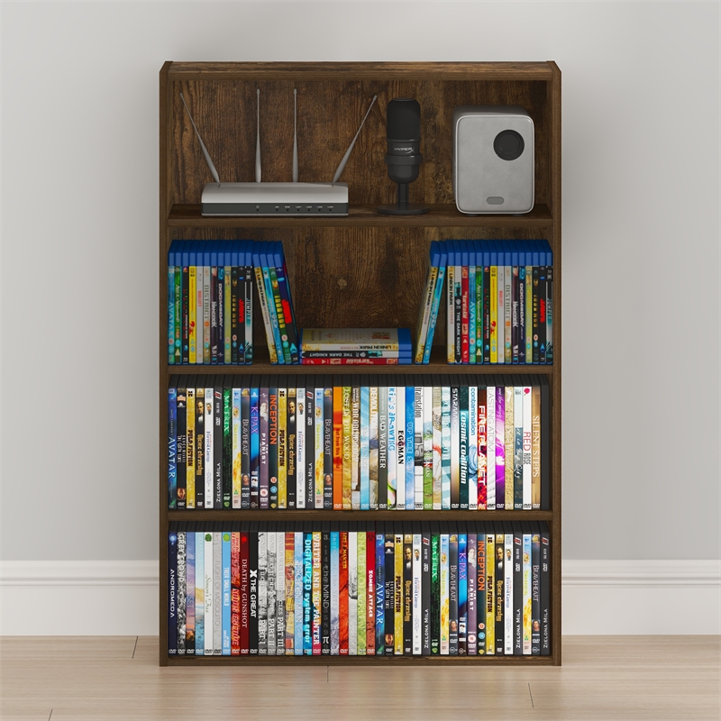 Furinno BASIC 4-Tier CD Rack & DVD Shelf. 6 x 24 x 35. Amber Pine