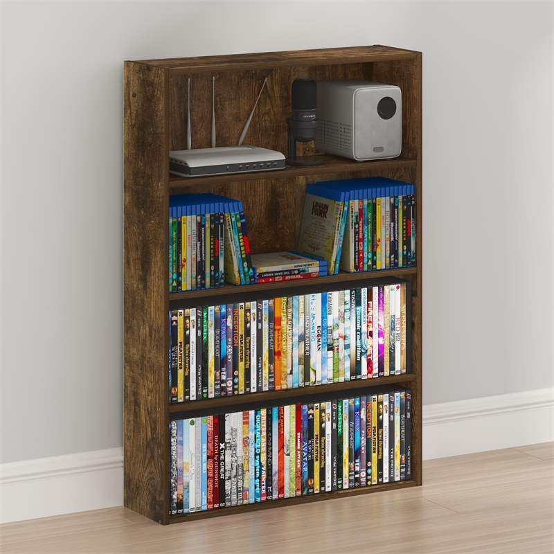 Furinno BASIC 4-Tier CD Rack & DVD Shelf. 6 x 24 x 35. Amber Pine