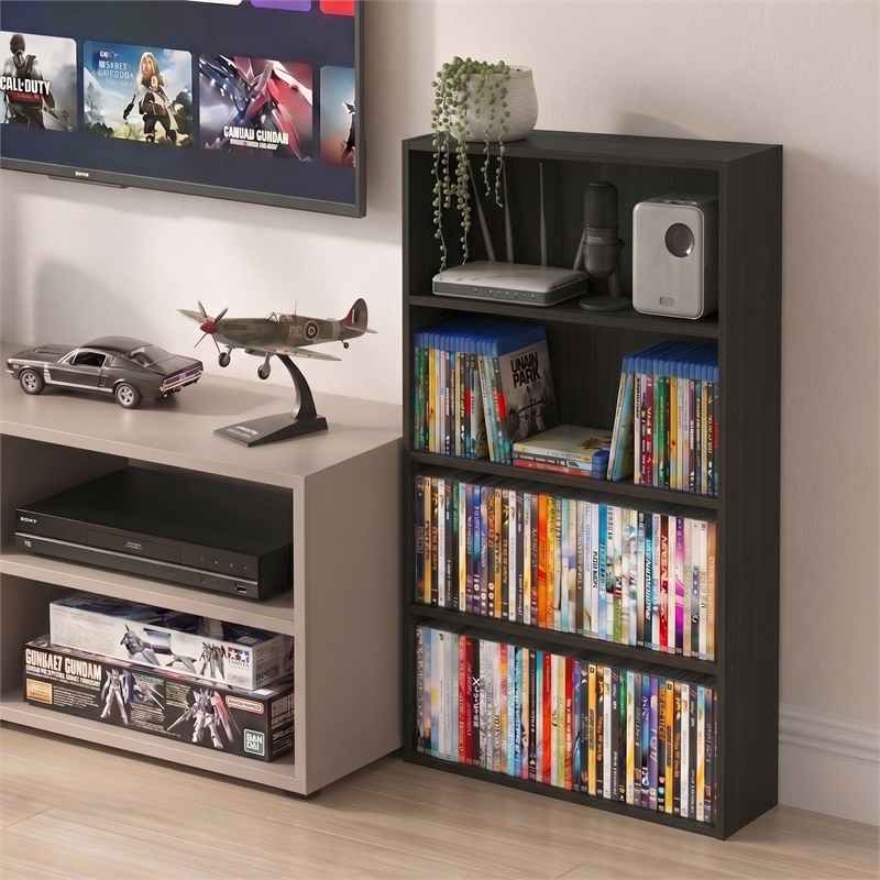 Furinno BASIC 4-Tier Open Shelf CD Rack & DVD Shelf. 6 x 24 x 35. Espresso