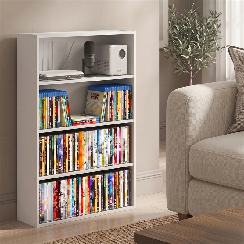 Furinno BASIC 4-Tier Open Shelf CD Rack & DVD Shelf. 6 x 24 x 35. White