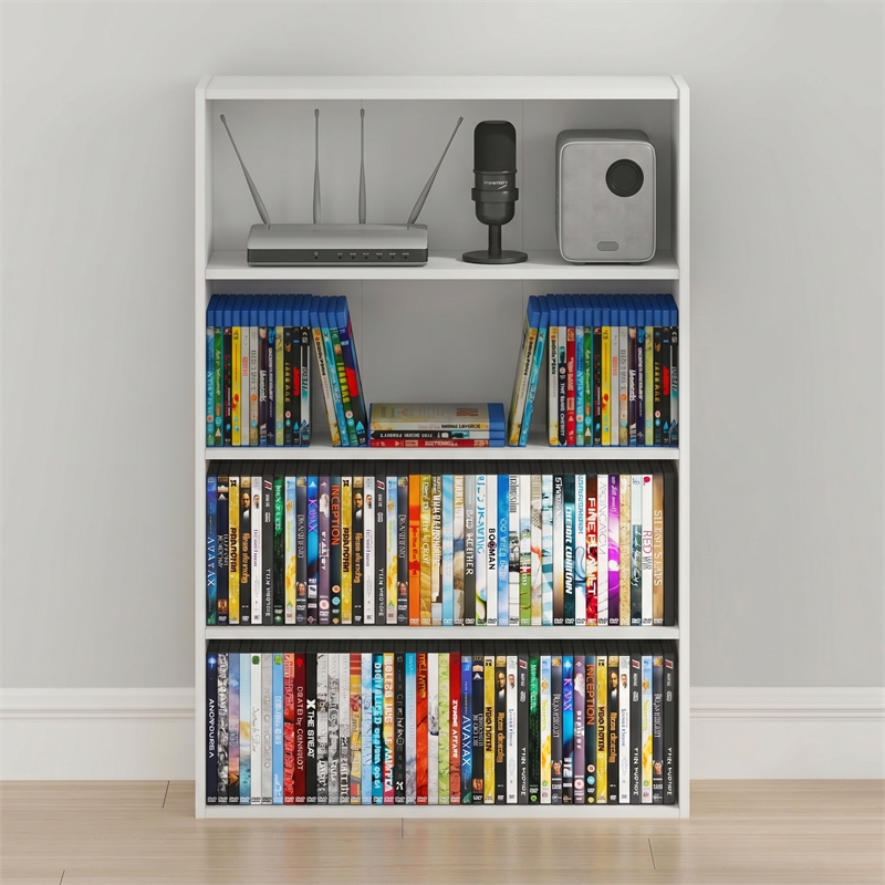 Furinno BASIC 4-Tier Open Shelf CD Rack & DVD Shelf. 6 x 24 x 35. White