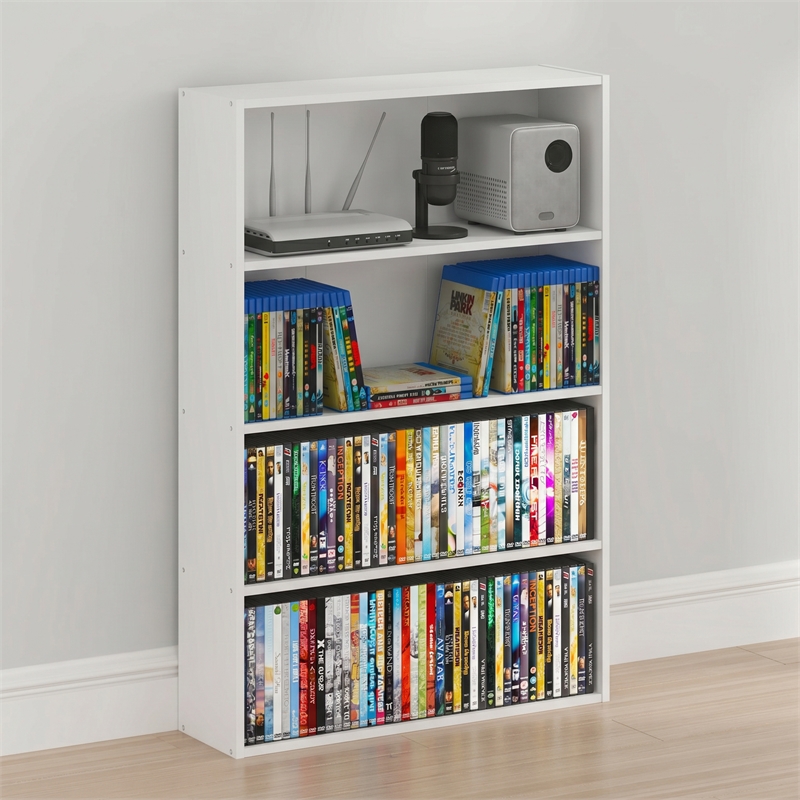 Furinno BASIC 4-Tier Open Shelf CD Rack & DVD Shelf. 6 x 24 x 35. White