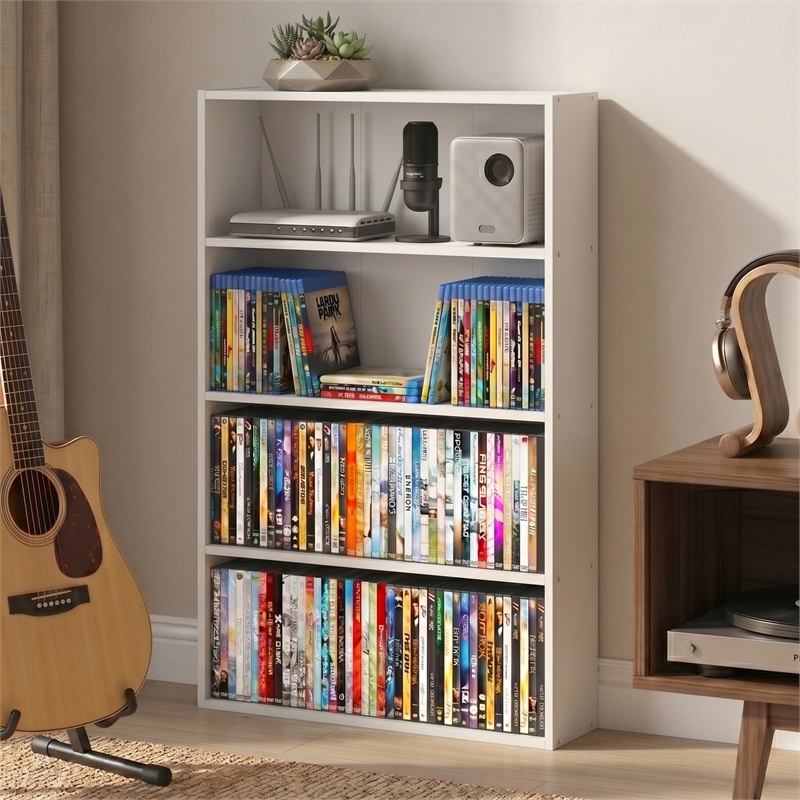 Furinno BASIC 4-Tier Open Shelf CD Rack & DVD Shelf. 6 x 24 x 35. White