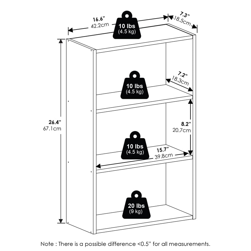 Furinno BASIC 3-Tier Cube Storage Organizer Open Shelf. 7 x 17 x 26. White