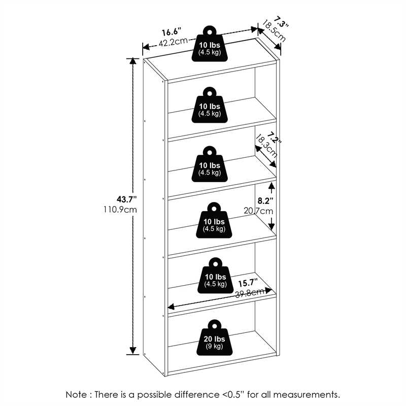 Furinno BASIC 5-Tier Cube Storage Organizer. 7 x 17 x 44. Espresso
