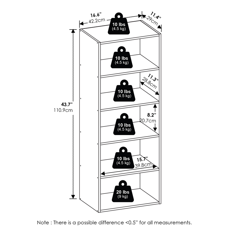 Furinno BASIC 5-Tier Cube Storage Organizer. 11 x 17 x 44. Amber Pine