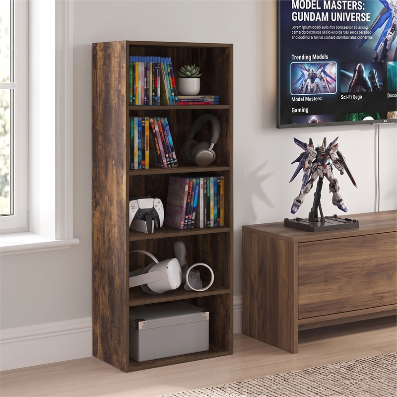 Furinno BASIC 5-Tier Cube Storage Organizer. 11 x 17 x 44. Amber Pine