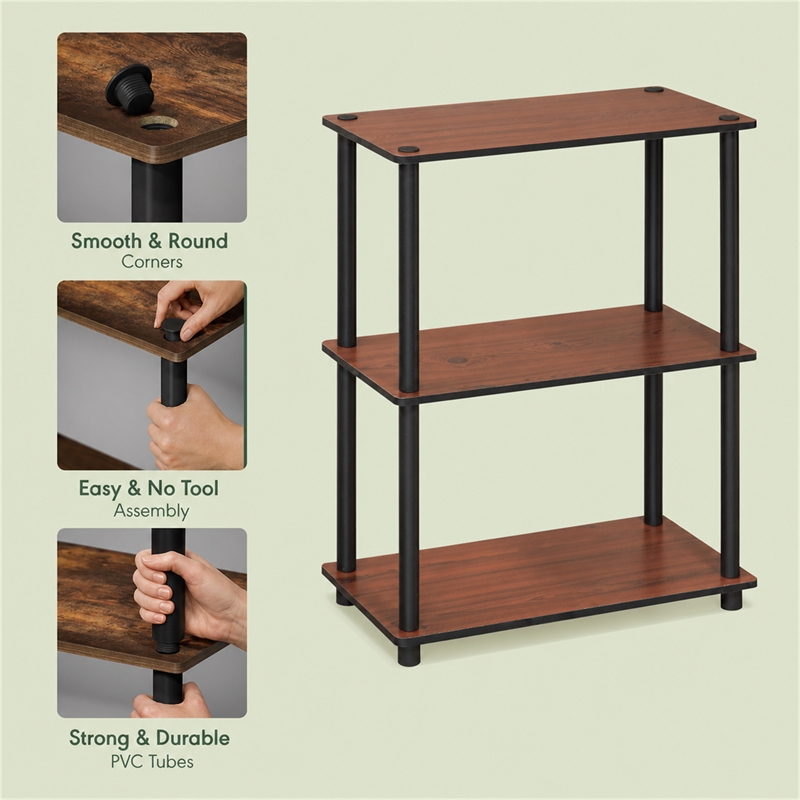 Furinno Turn-N-Tube 3-Tier Toolless Closet Organizers/Storage. Dark Cherry