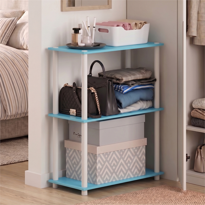 Furinno Turn-N-Tube 3-Tier Toolless Closet Organizers/Storage. Light Blue