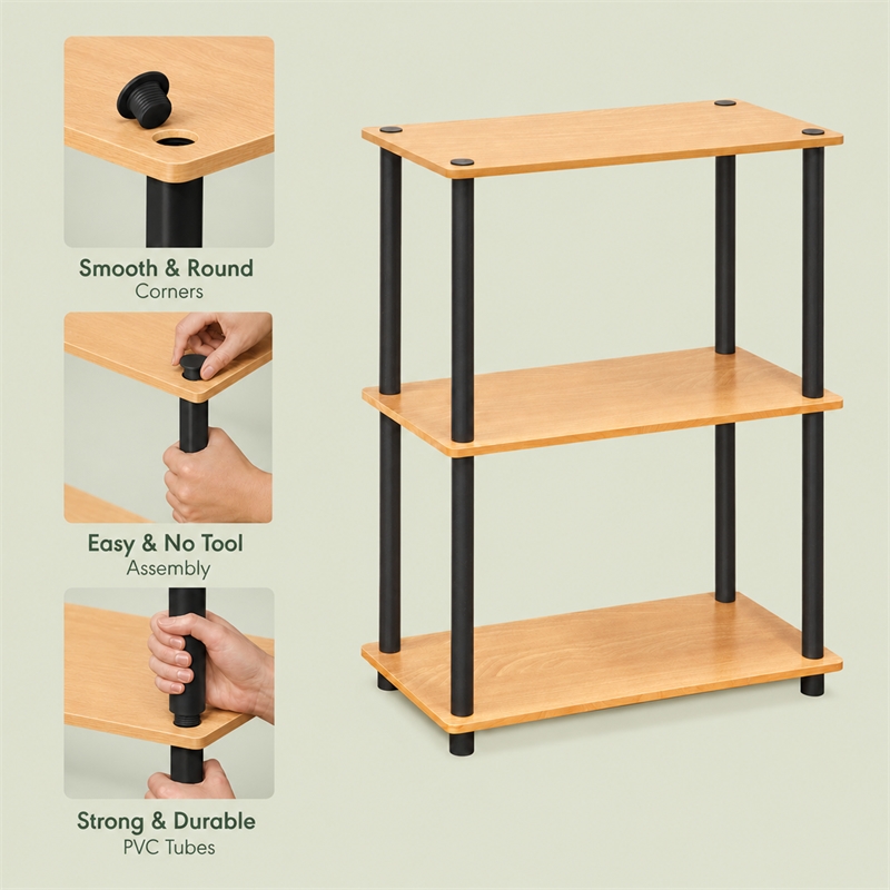 Furinno Turn-N-Tube 3-Tier Toolless Closet Organizers/Storage. Light Cherry