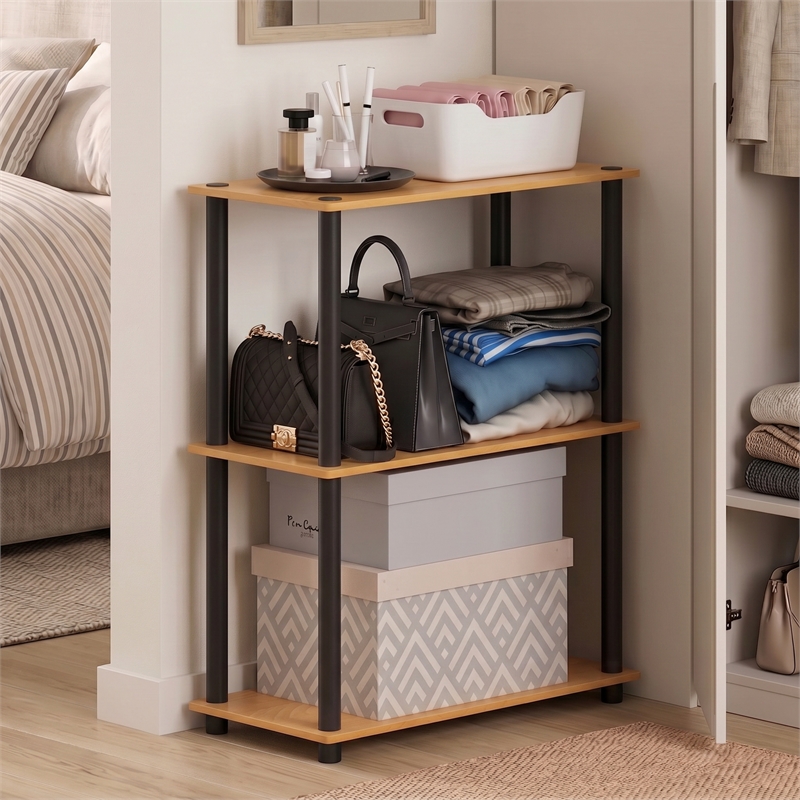 Furinno Turn-N-Tube 3-Tier Toolless Closet Organizers/Storage. Light Cherry