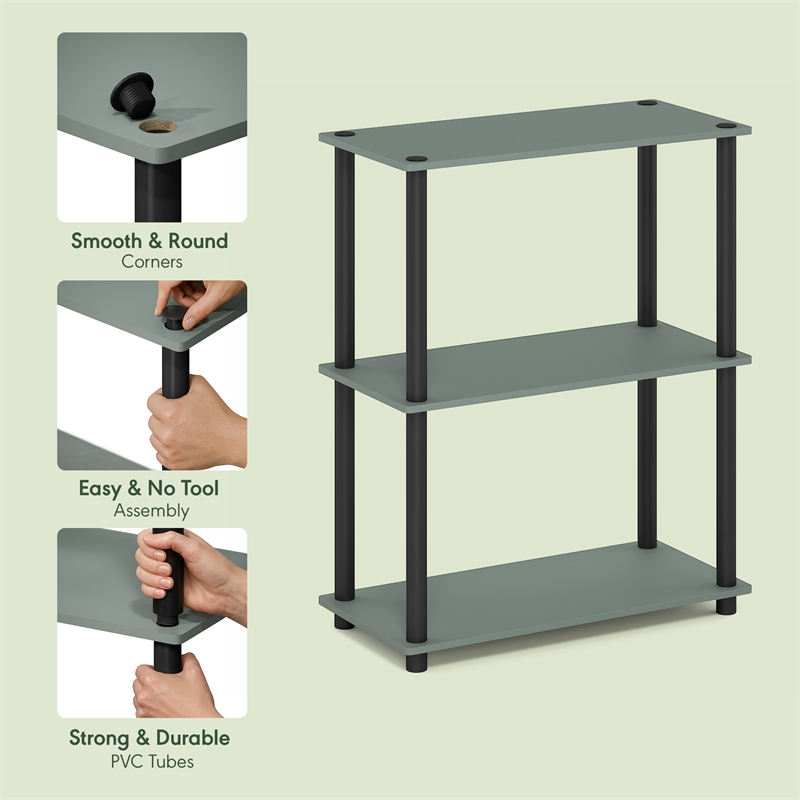 Furinno Turn-N-Tube 3-Tier Toolless Closet Organizers/Storage. Sage Green
