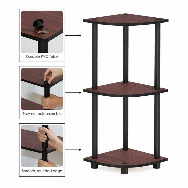 Furinno Turn-N-Tube 3-Tier Corner Closet Organizers/Storage. Dark Cherry
