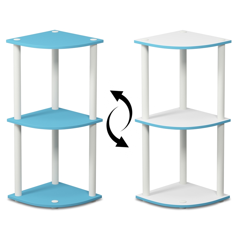 Furinno Turn-N-Tube 3-Tier Toolless Corner Closet Organizers. Light Blue