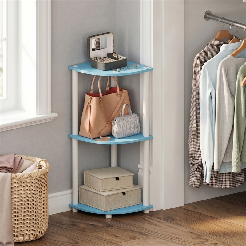 Furinno Turn-N-Tube 3-Tier Toolless Corner Closet Organizers. Light Blue