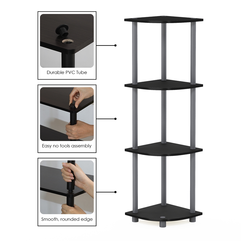 Furinno Turn-N-Tube 4-Tier Toolless Corner Closet Organizers/Storage. Black