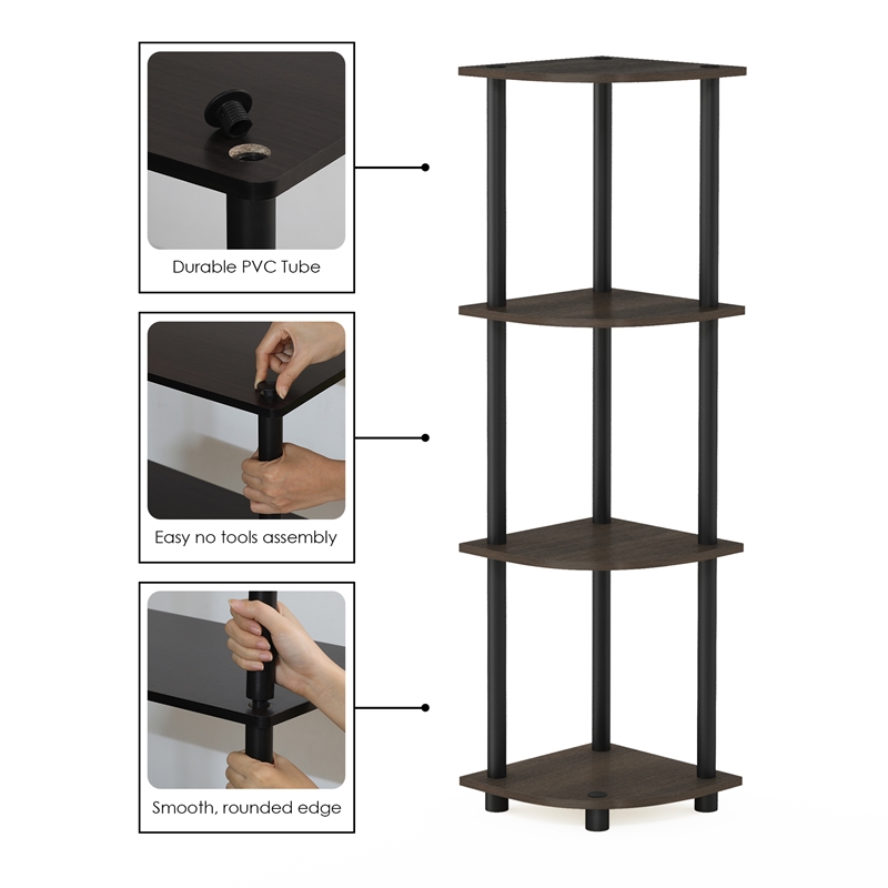 Furinno Turn-N-Tube 4-Tier Corner Closet Organizers. Dark Brown Grain