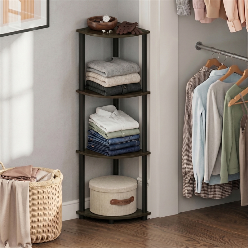 Furinno Turn-N-Tube 4-Tier Corner Closet Organizers. Dark Brown Grain