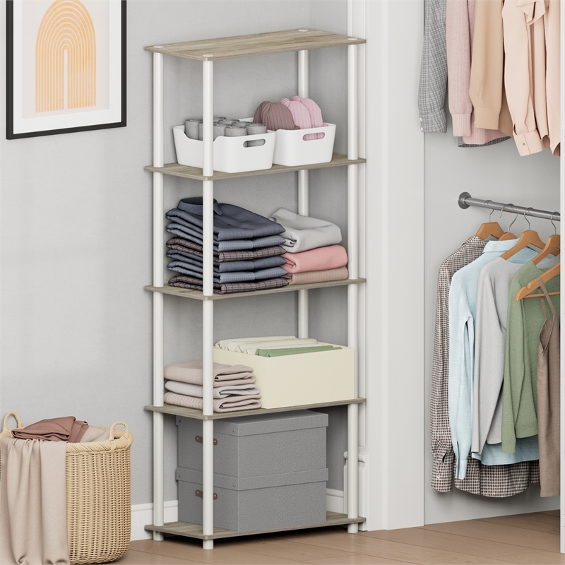 Furinno Turn-N-Tube 5-Tier Toolless Closet Organizers/Storage. Sonoma Oak