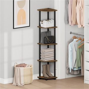 Furinno Turn-N-Tube 5-Tier Corner Shelf Closet Organizers. Amber Pine