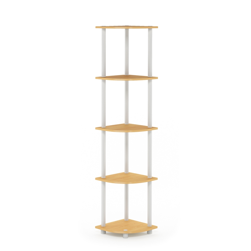 Furinno Turn-N-Tube 5-Tier Toolless Corner Shelf Closet Organizers. Beech