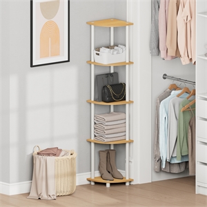Furinno Turn-N-Tube 5-Tier Toolless Corner Shelf Closet Organizers. Beech